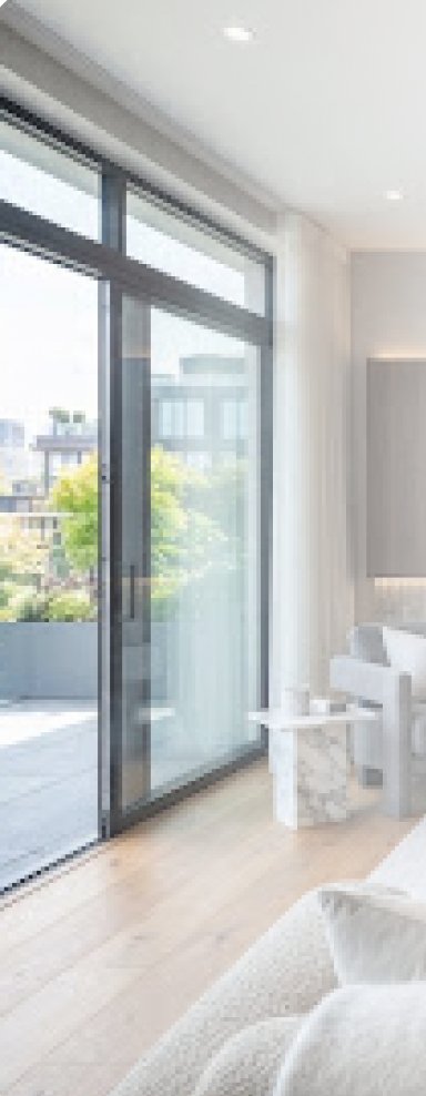 Living room with large new glass windows