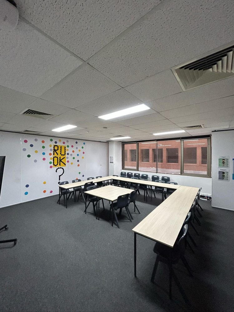 Training room with new ceiling tiles and LED lighting