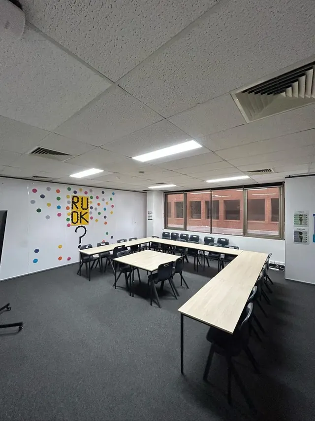 Training room with new ceiling tiles and LED lighting