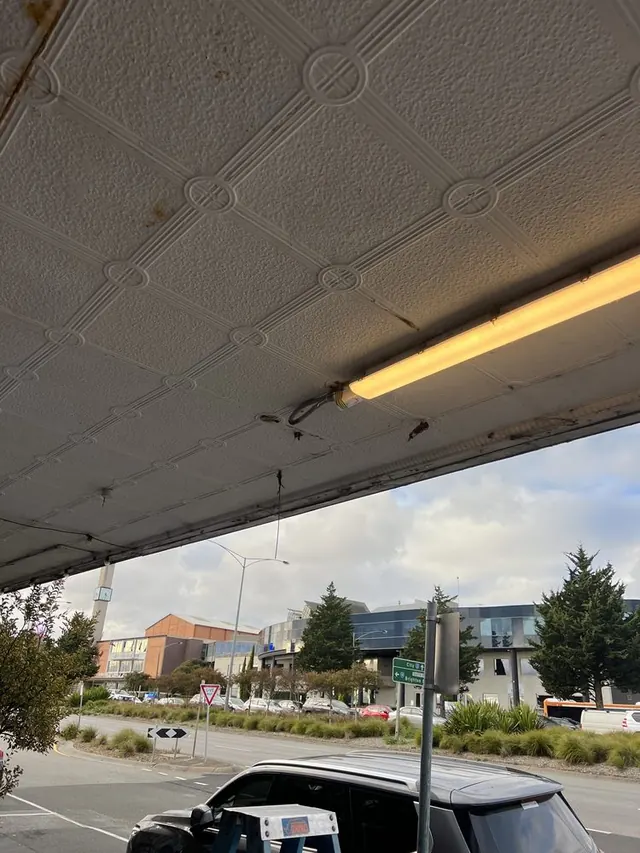 Shop verandah ceiling after an old sign was removed